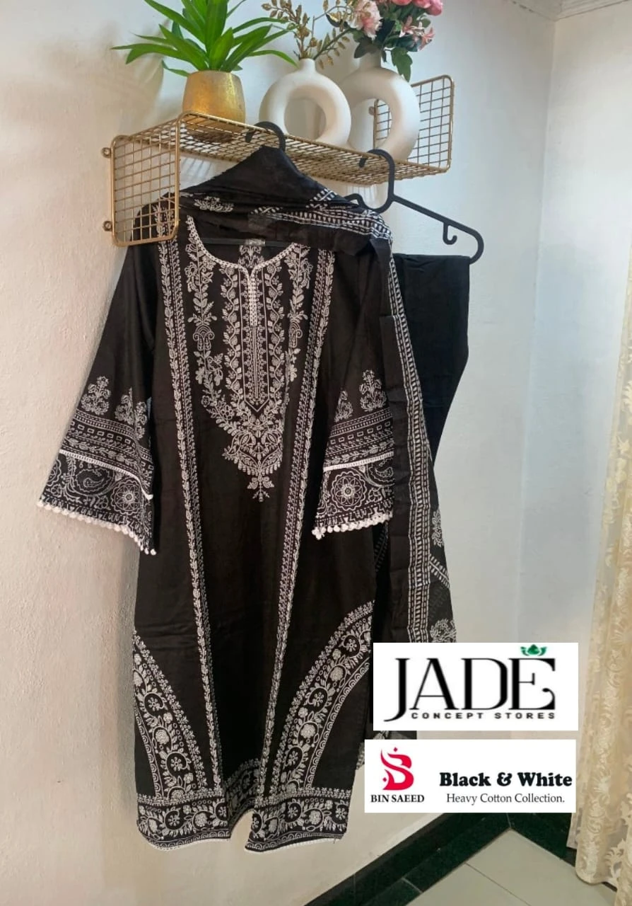 Jade Bin Saeed Black N White Heavy Cotton Luxury Collection Pure Cotton Lawn Wholesale Pakistani Readymade Salwar Suit Catalog — Wholesale Salwar Suits, MPA wholesale from Surat - Gallery Image 2